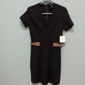 Ellen Tracey Belted Short Sleeve Fit & Flare Dress. Size Small. Brown. NWT